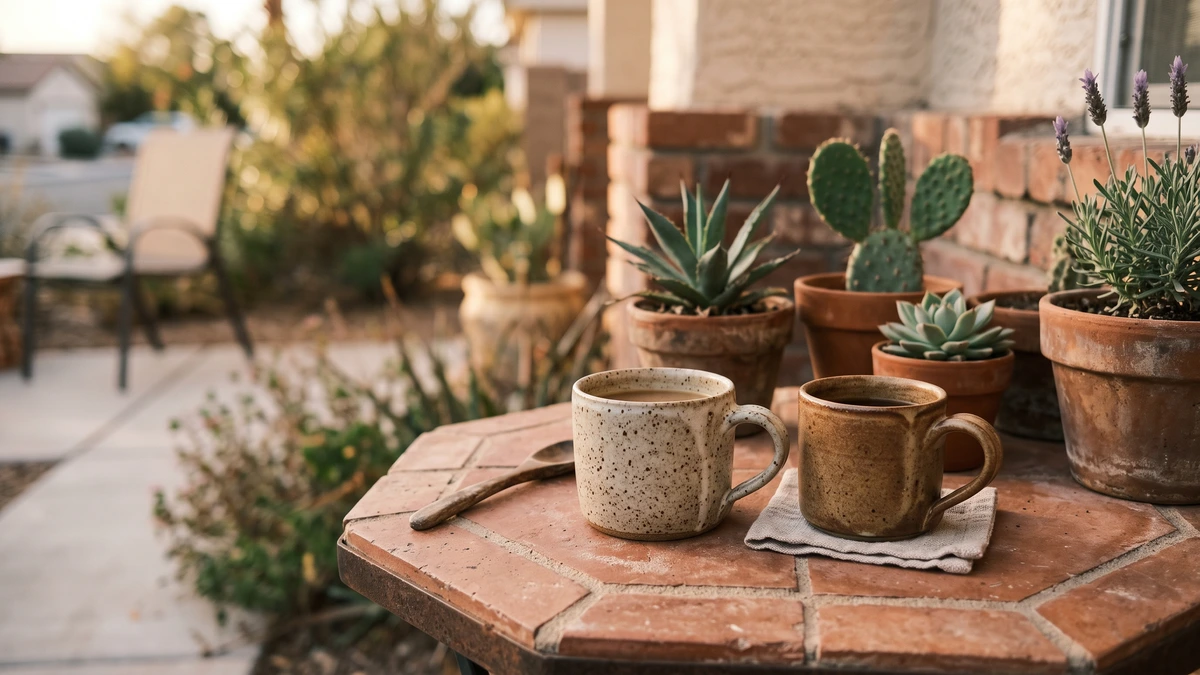Two coffee mugs side by side on a patio table, the co-signer protection Chapter 13 gives someone liable with you