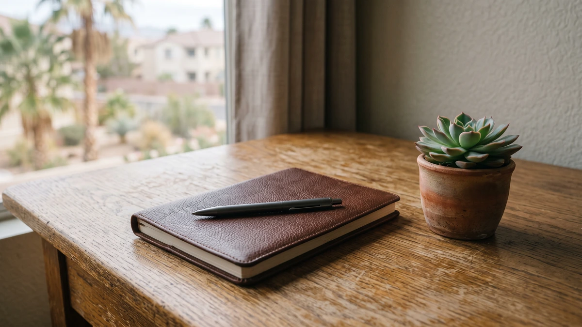 A closed planner and pen on a desk, the routine of on-time Chapter 13 plan payments that keeps garnishment stopped