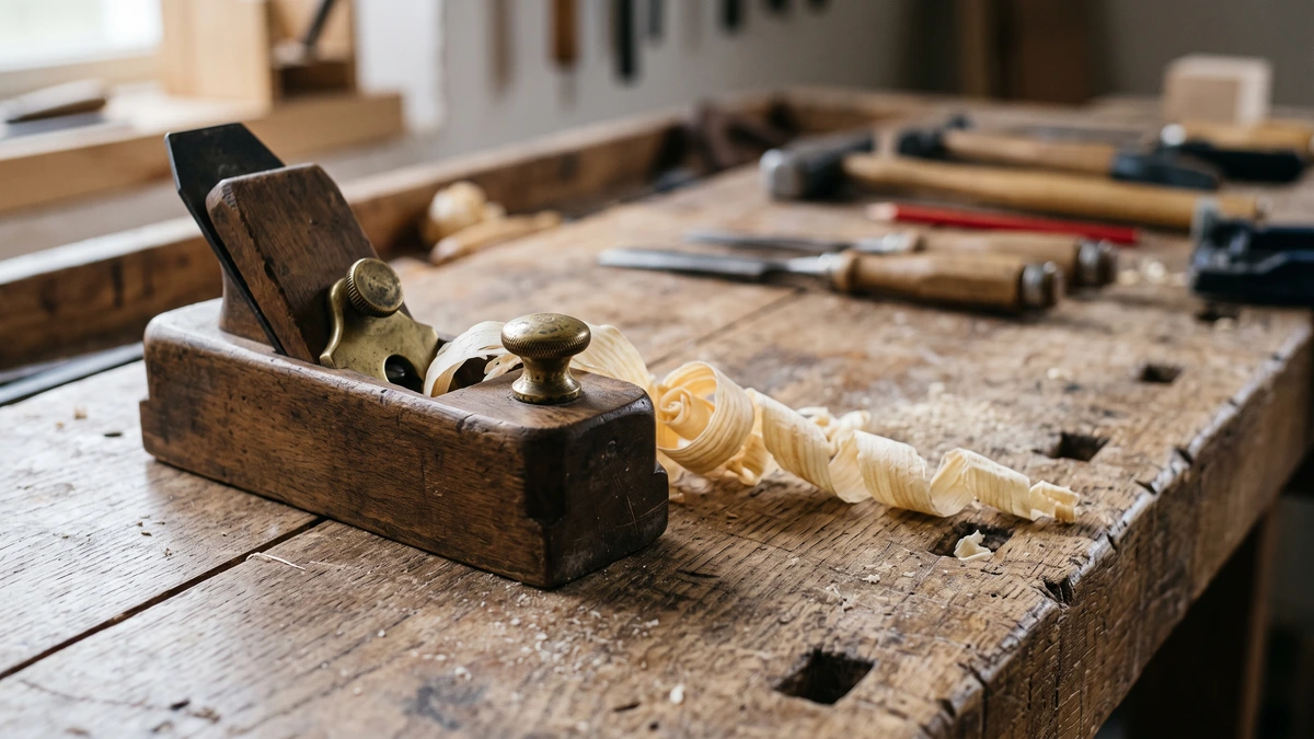 A hand plane and wood shavings on a workbench, taking a Chapter 13 plan payment down to a workable amount