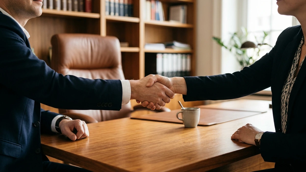 Handshake across a law office desk with a Las Vegas foreclosure protection attorney