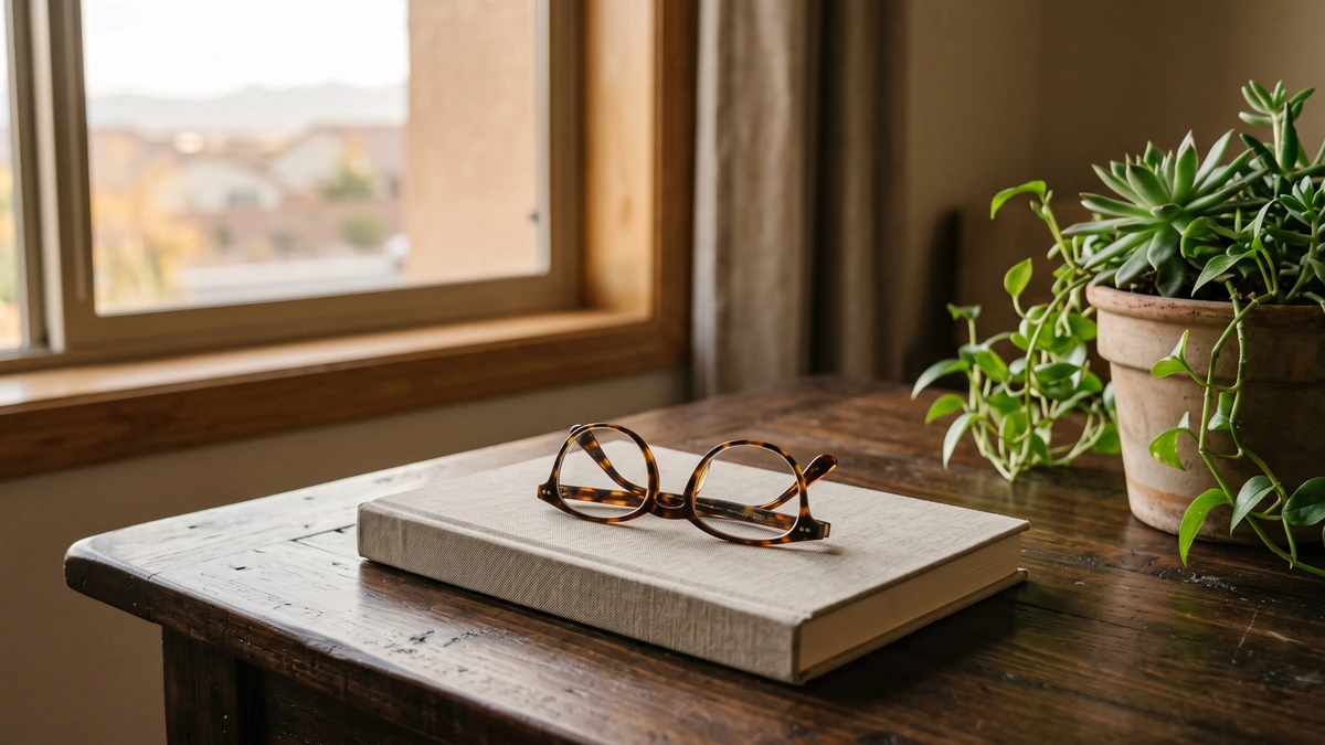 Reading glasses on top of a closed hardcover book on a wooden desk, the guidance a bankruptcy attorney gives in Chapter 13