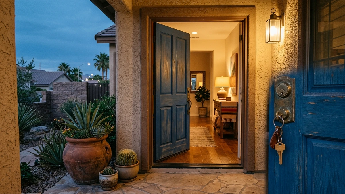 Open front door with keys in the lock, showing options to stop foreclosure in Las Vegas