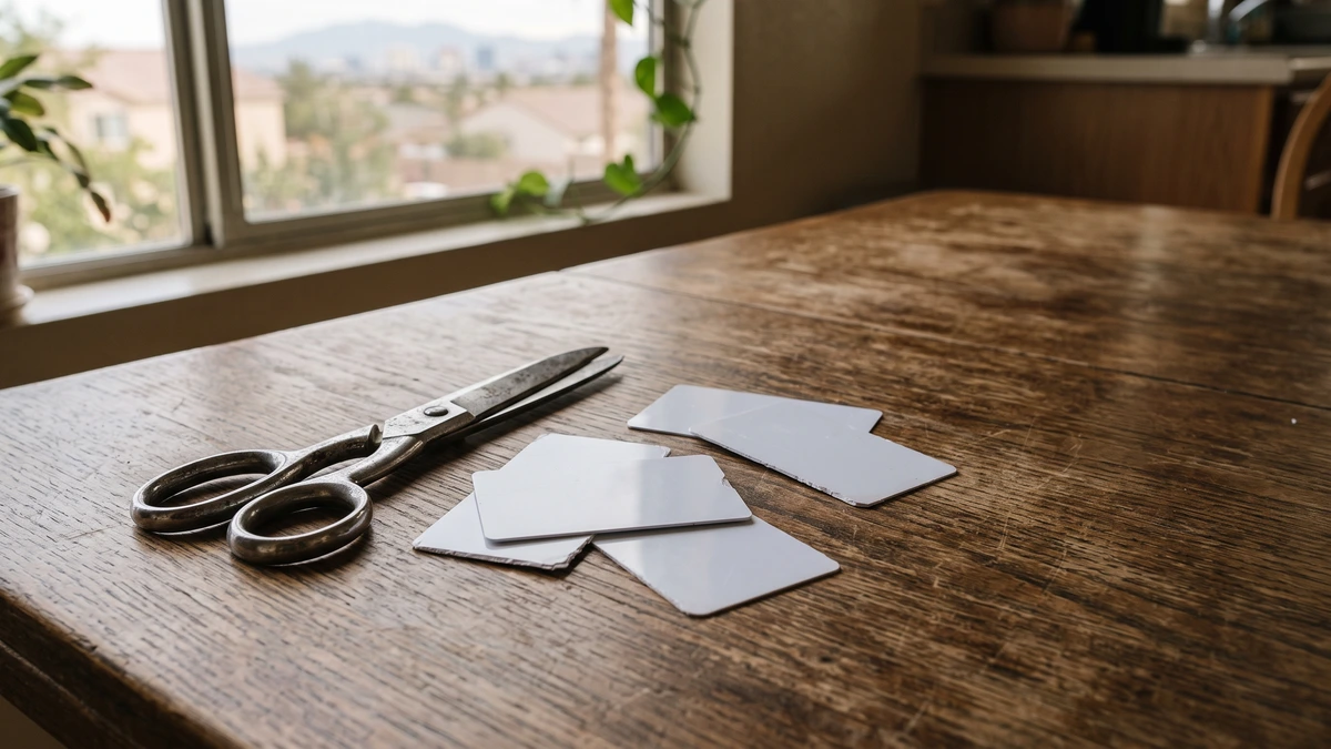 Cut plastic cards beside scissors, the accounts a bankruptcy discharge covers on a credit report