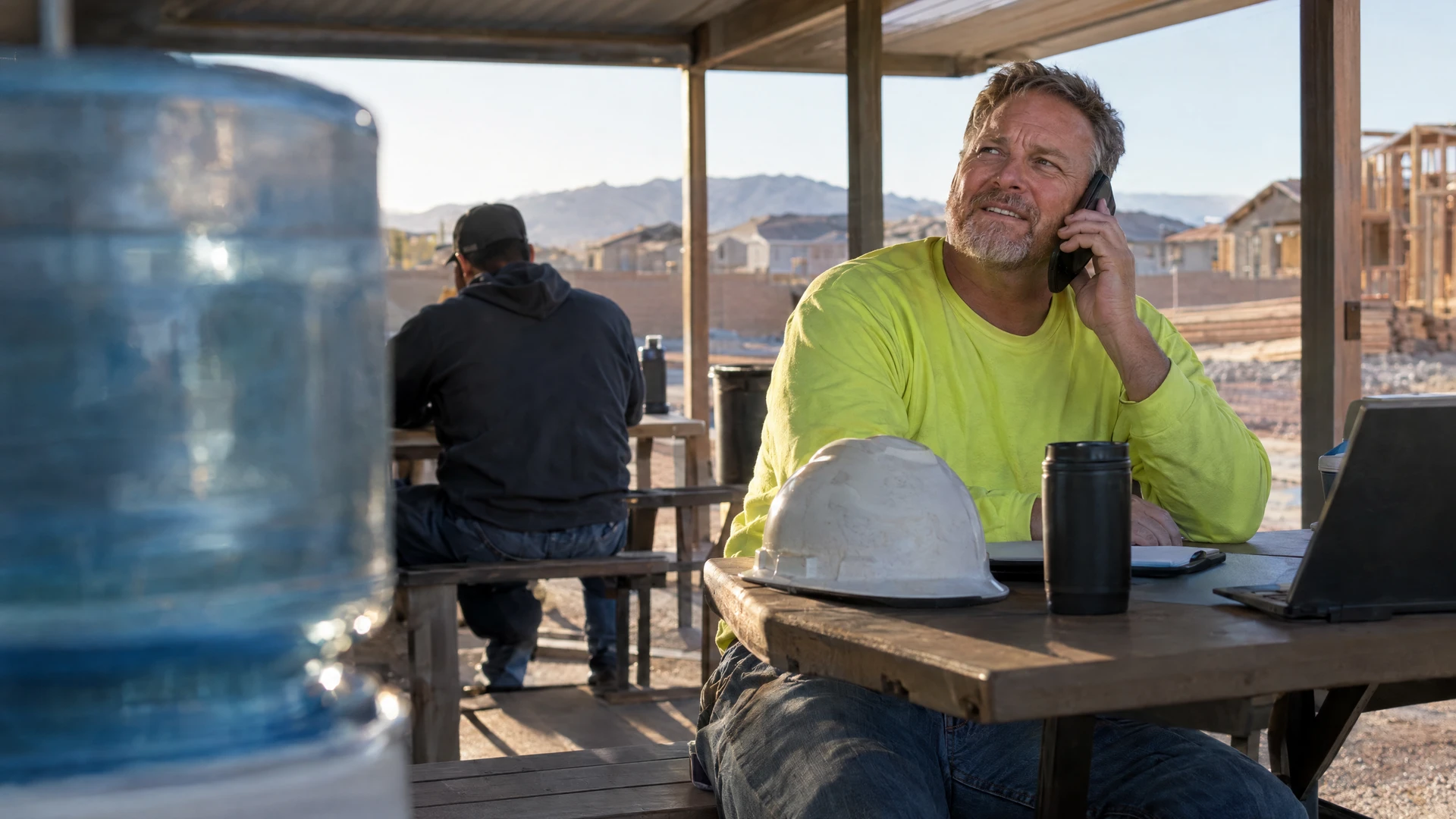 A construction worker calls about higher earnings and an early repayment plan payoff.
