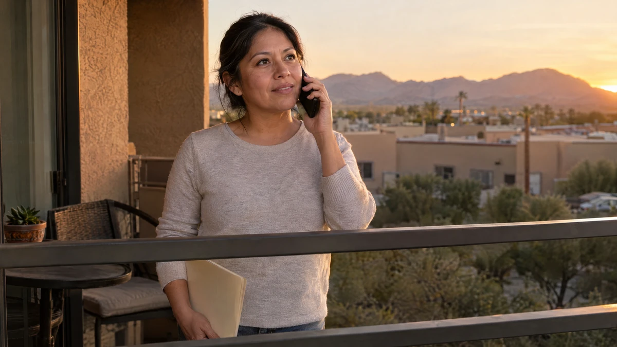 A woman calls from her balcony about changed income and her bankruptcy petition.
