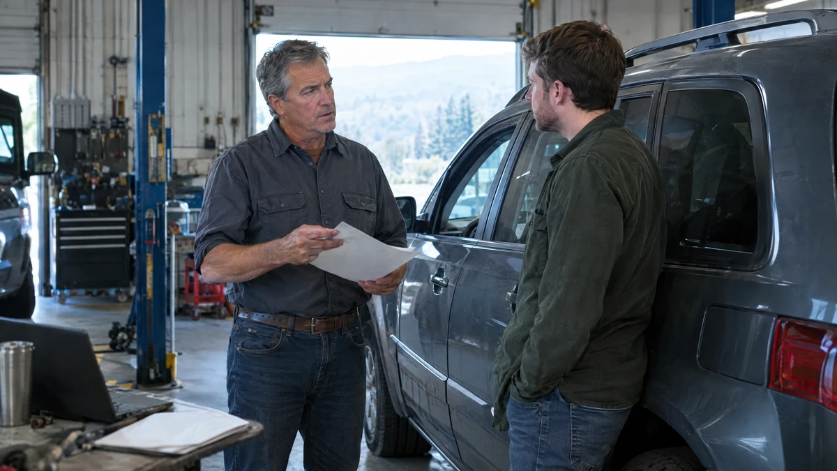 A father and his adult son discuss a car transfer and bankruptcy court permission.