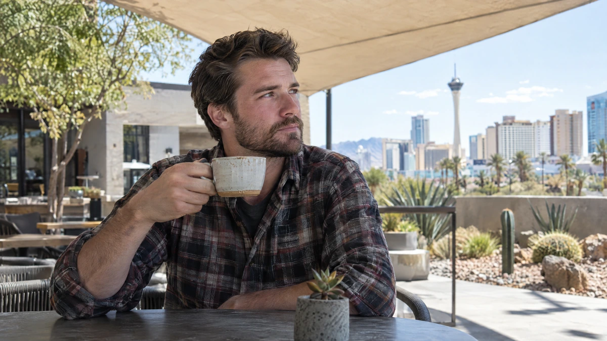 A man thinks through his short sale questions on a Las Vegas coffee shop patio.